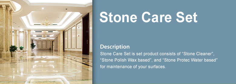 Stone Care Set is set product consists of “Stone Cleaner”, “Stone Polish Wax based”, and “Stone Protec Water based” for maintenance of your surfaces.